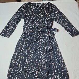 A Pea in the Pod Black Brown Animal Print Wrap Dress Maternity Party Date Night